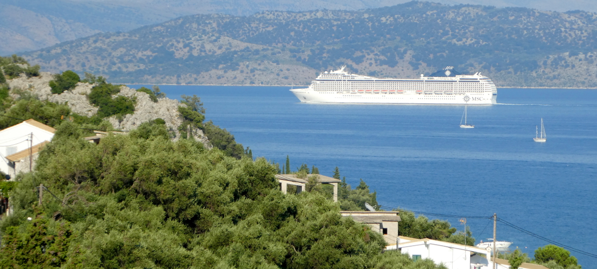 Cruise ship sailing between Corfu and Albania