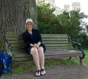 Trip - Kathy on "the bench" at Highclere Castle